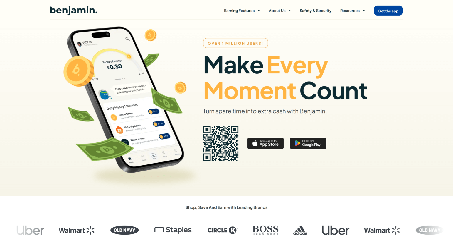 Página de inicio de Benjamin mostrando resumen de la plataforma y oportunidades de ganancia