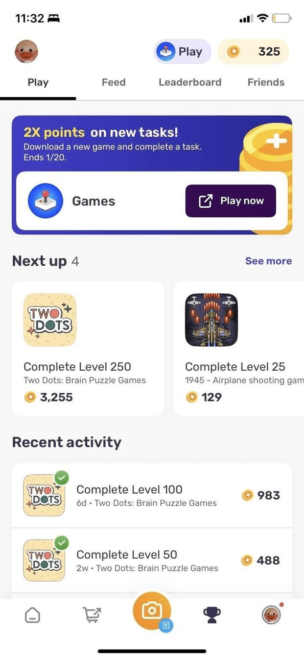 Zrzut ekranu aplikacji mobilnej Fetch Rewards pokazujący skanowanie paragonów, oferty bonusowe i opcje wymiany nagród