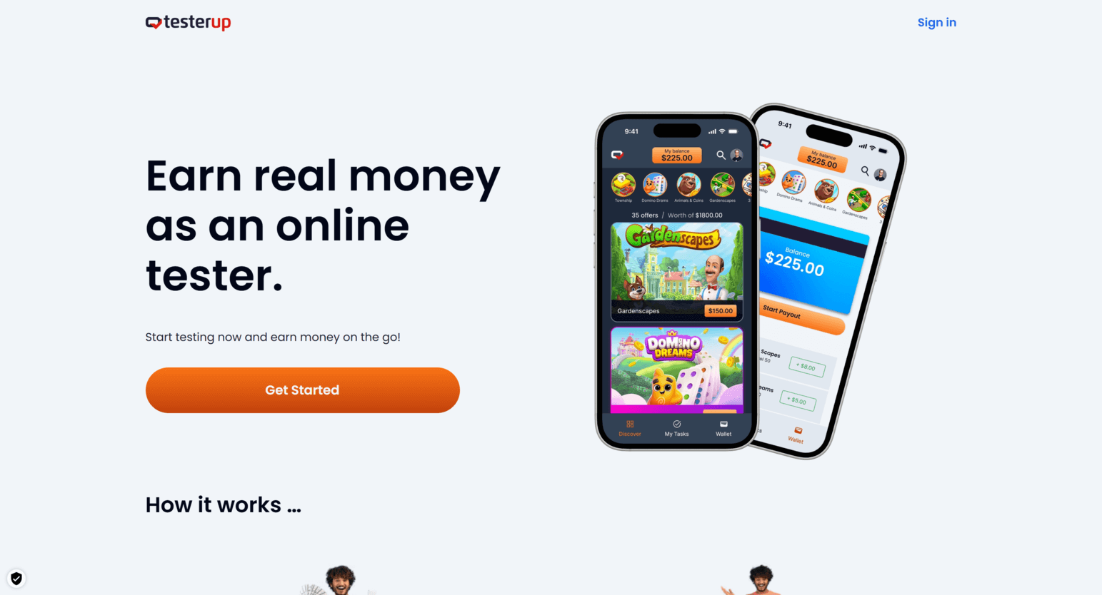 Capture d'écran de la page d'accueil Testerup