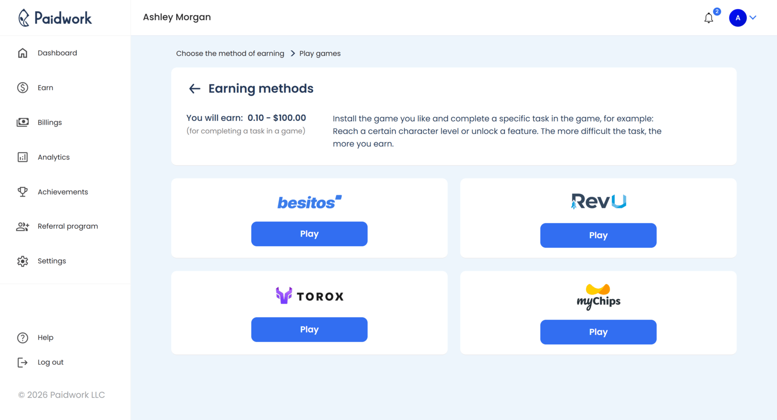 Earn money playing mobile games with Revu partner offers on Paidwork platform