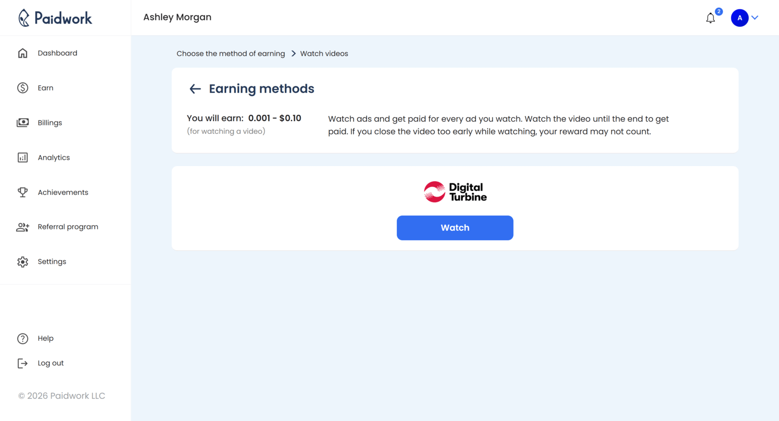 Do video rewards reset daily on Paidwork - video reward reset schedule dashboard