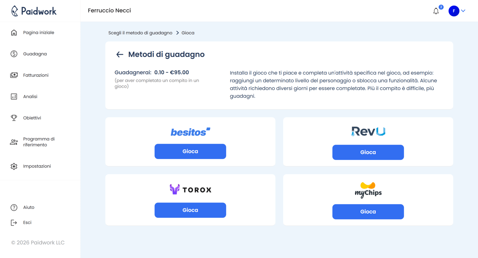 Guadagna denaro giocando a giochi mobili con le offerte del partner Besitos Kashkick sulla piattaforma Paidwork