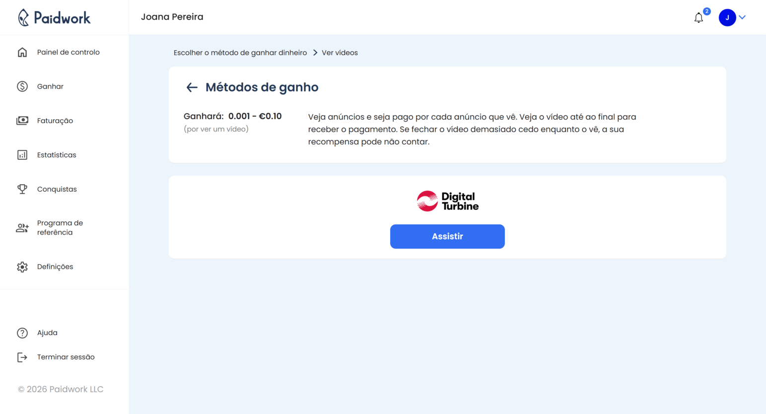 Ganhos de vídeo móveis vs desktop no Paidwork - comparação de plataformas painel